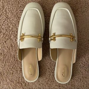 NWT Clarks Pure 2 Mule White Cream Leather 8 1/2